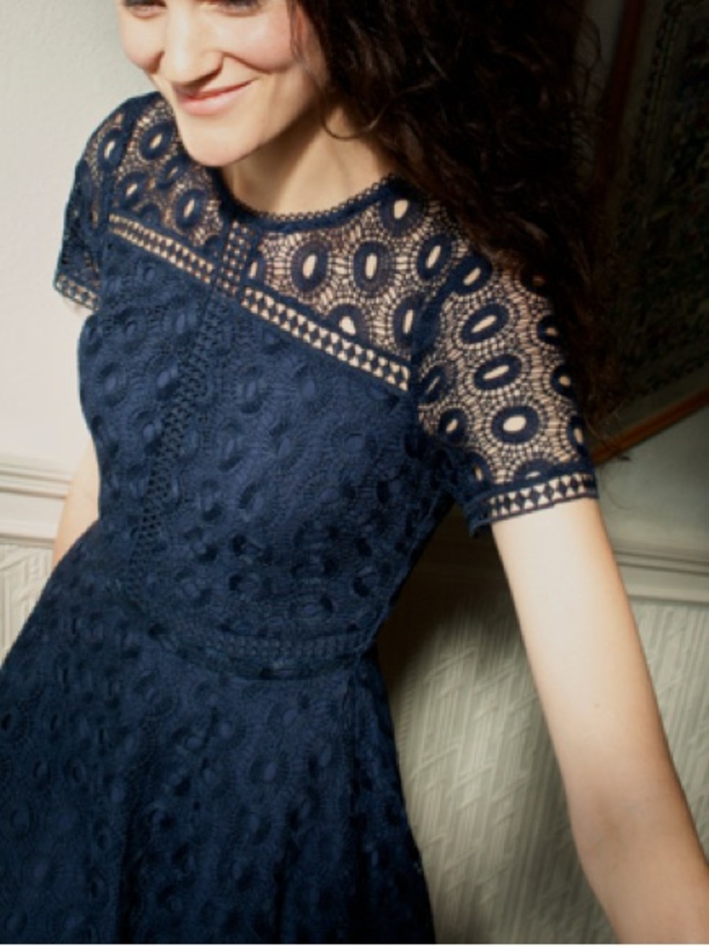 Warehouse Navy Lace Short Skater Dress XS / size 2